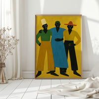 Three Figures Stand In Golden Light