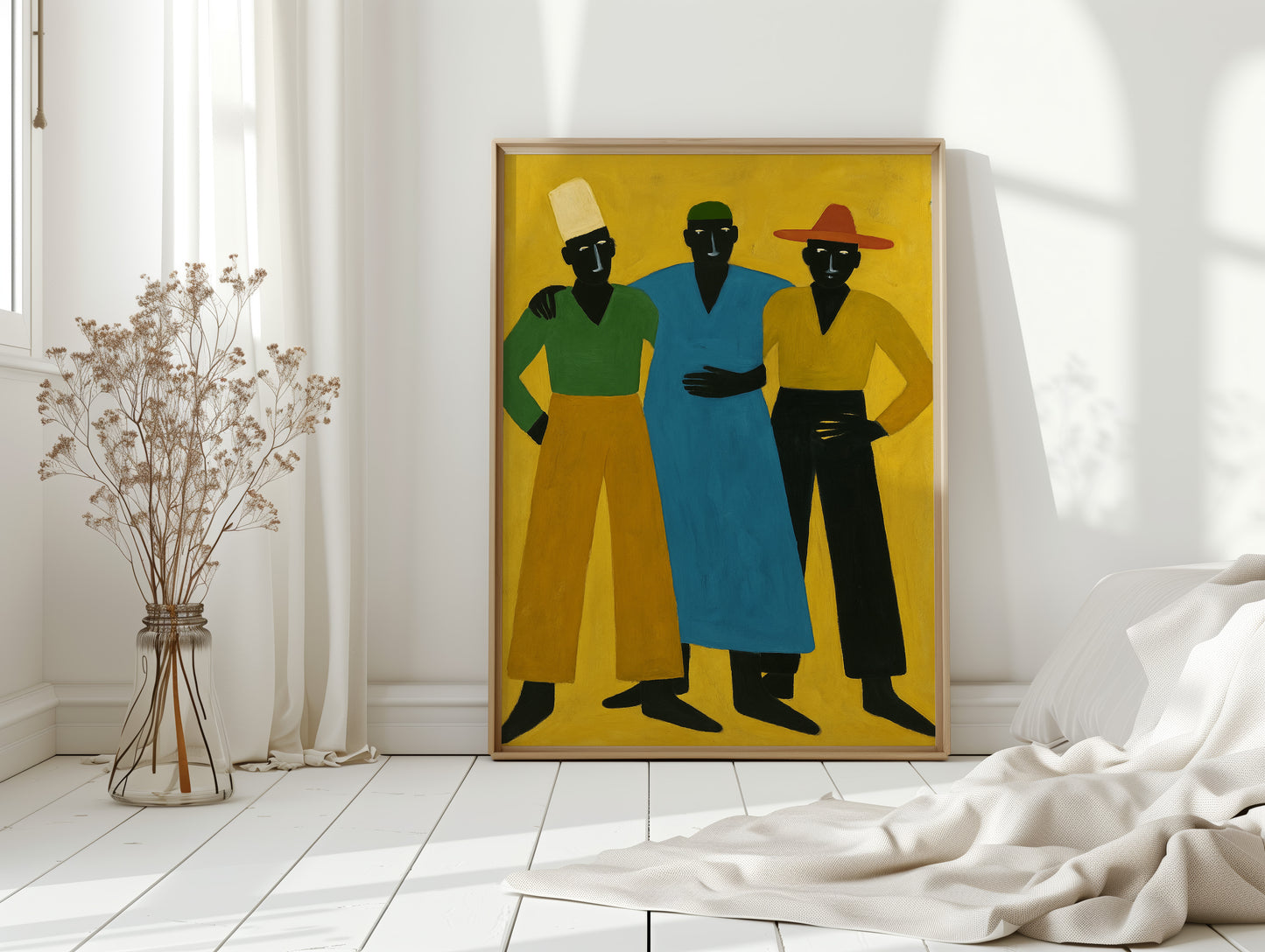 Three Figures Stand In Golden Light