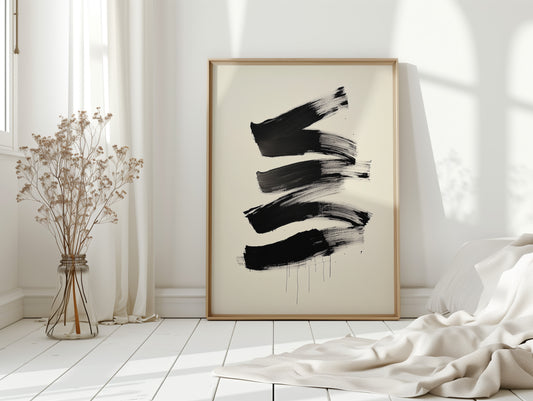 Black Strokes Dance Through Rain