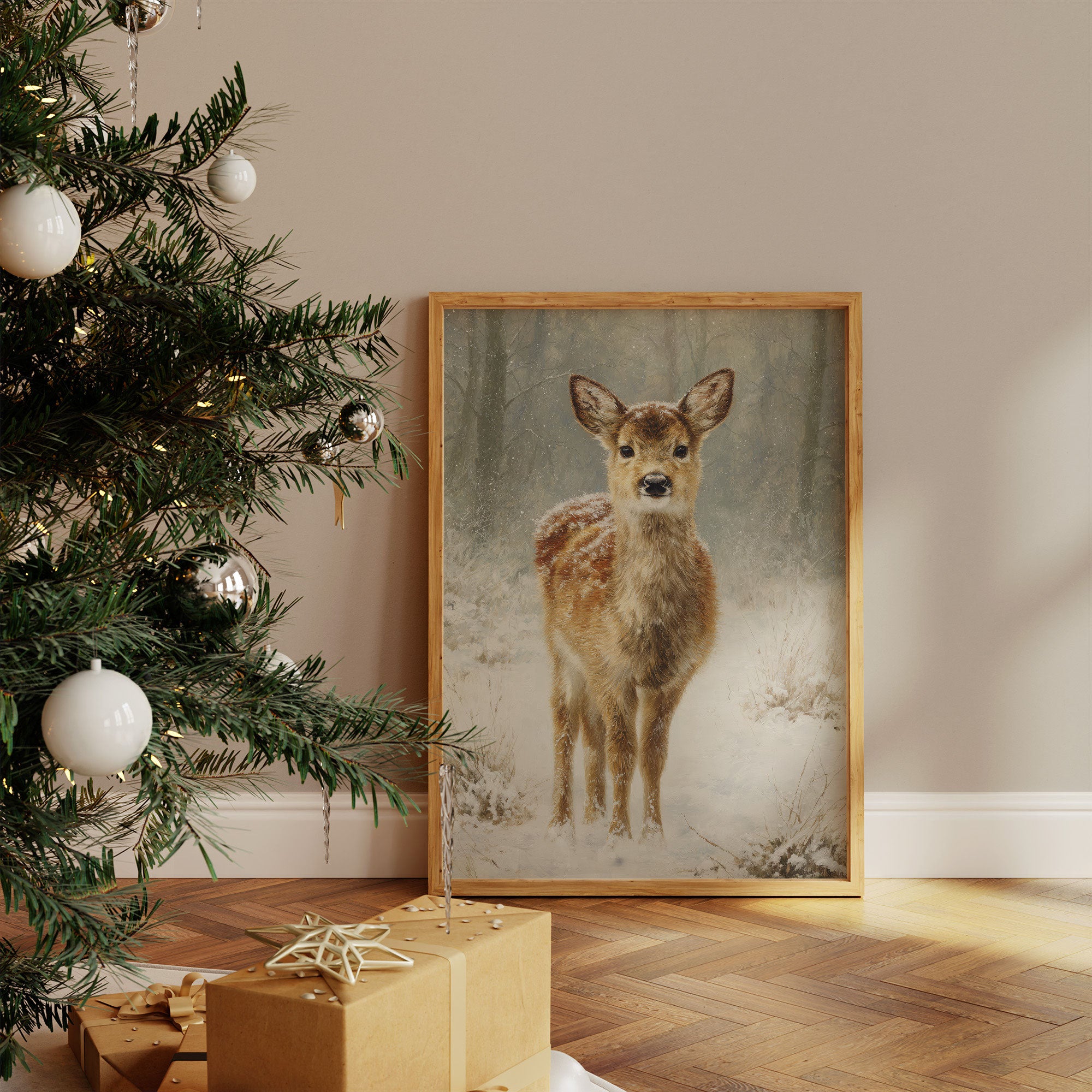 December Fawn Meets Morning Snow