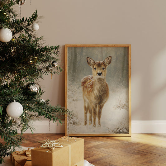 December Fawn Meets Morning Snow