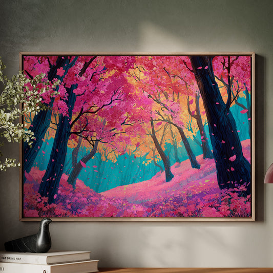 Cherry Blossoms Dance In Turquoise Light