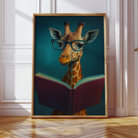 Giraffe with Glasses Reading a Book