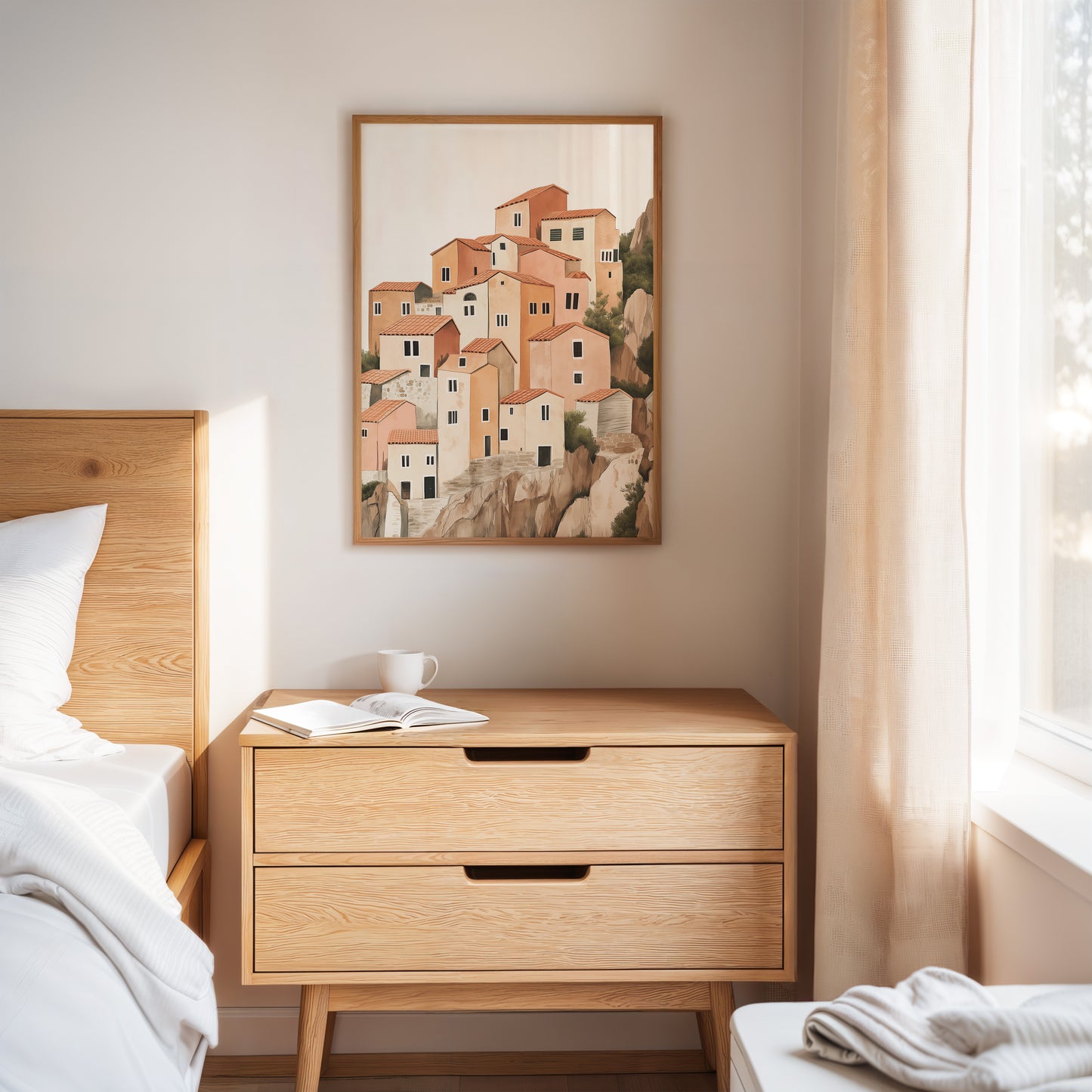 Sunlit Cliffside Village in Warm Earth Tones