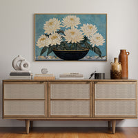 White Chrysanthemums Meet Midnight Bowl