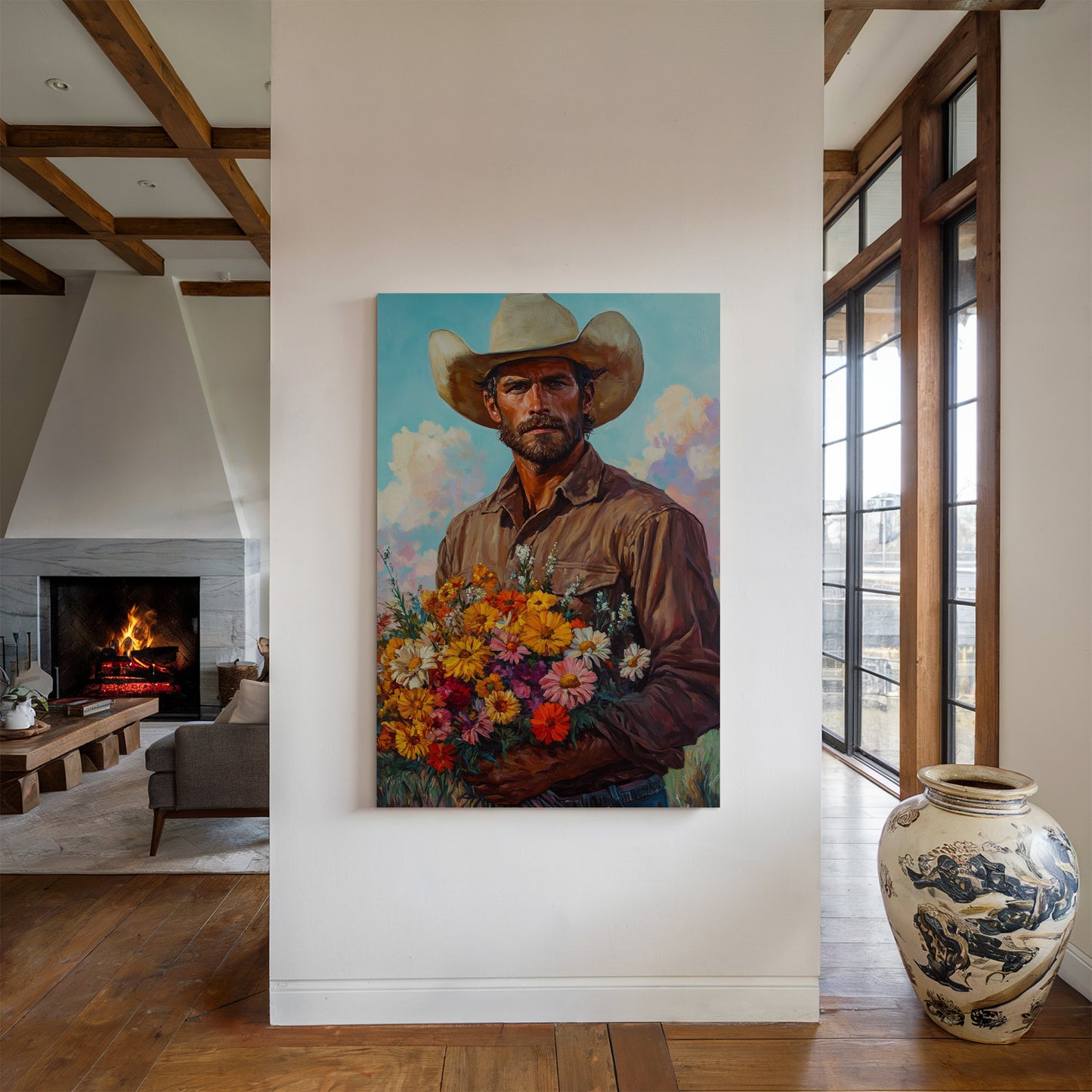 Cowboy with Flowers – Romantic Western Wall Art