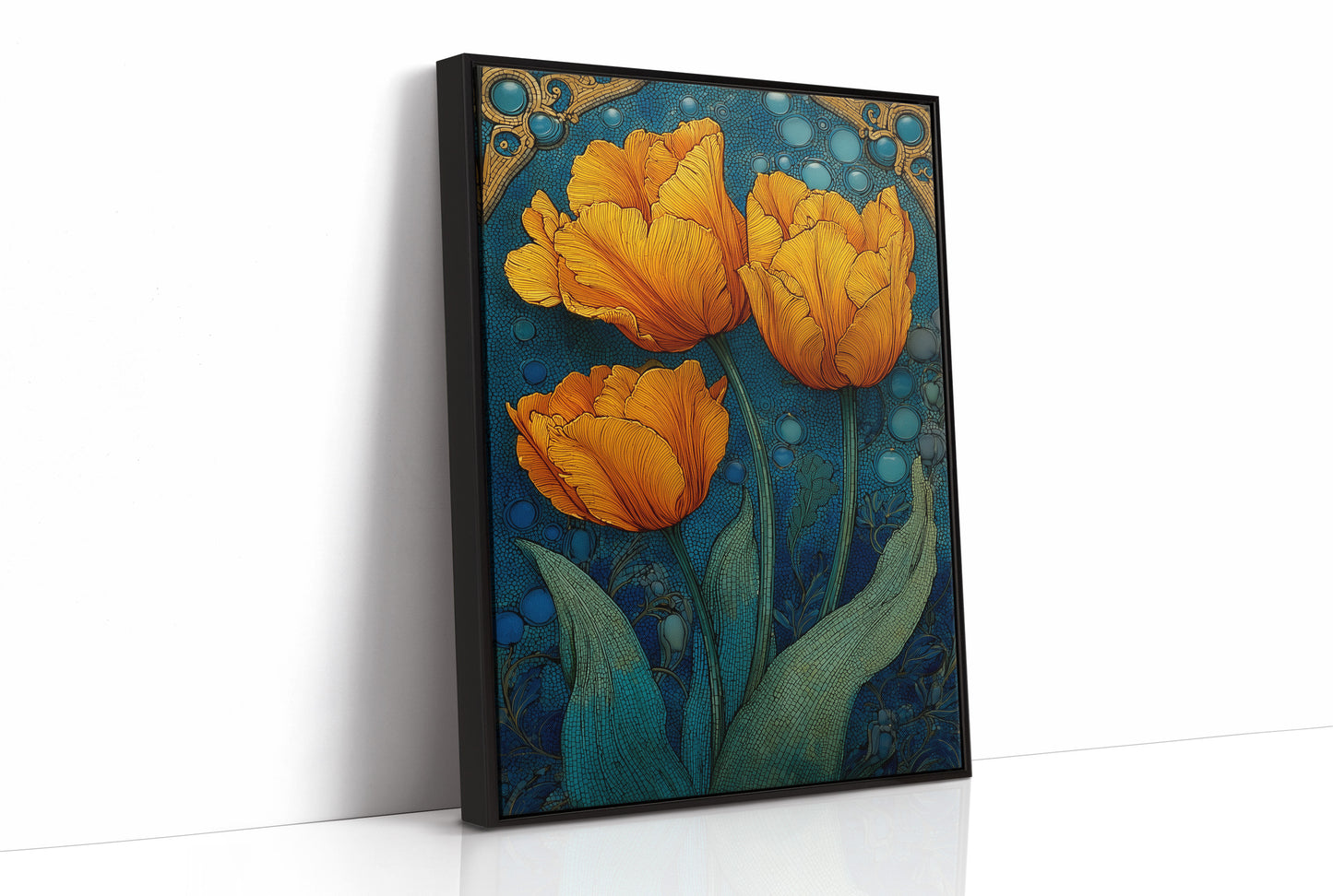 Three Tulips in a Tiled Dream