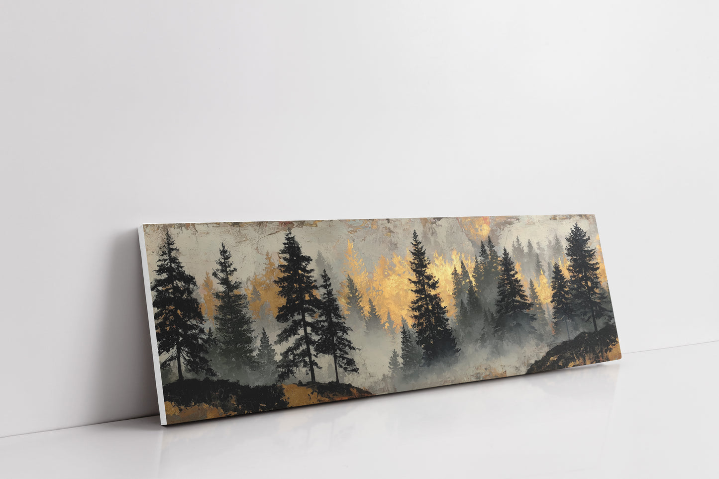 Golden Mist Through Pines
