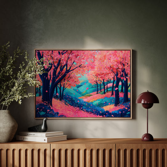 Cherry Blossoms Dance Above Turquoise Hills