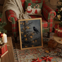 Raven Perches Among Winter Lights