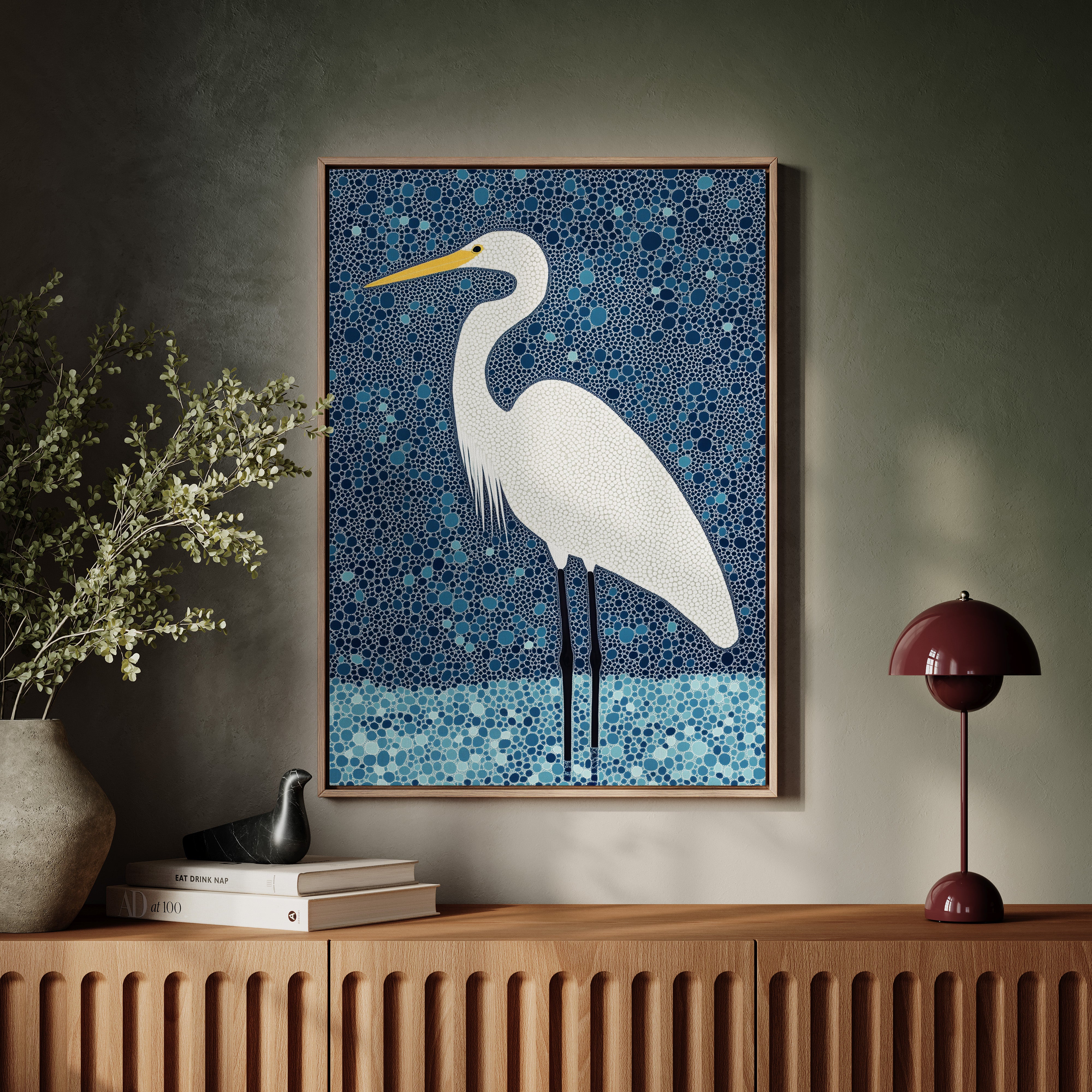 Elegant White Egret – Mosaic-Inspired Bird Wall Art