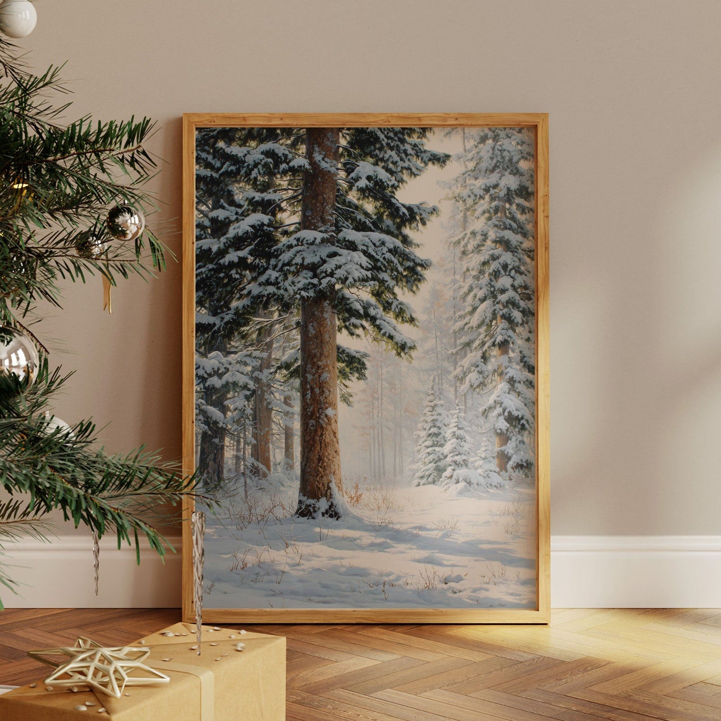 Snow Dusts Ancient Forest Paths