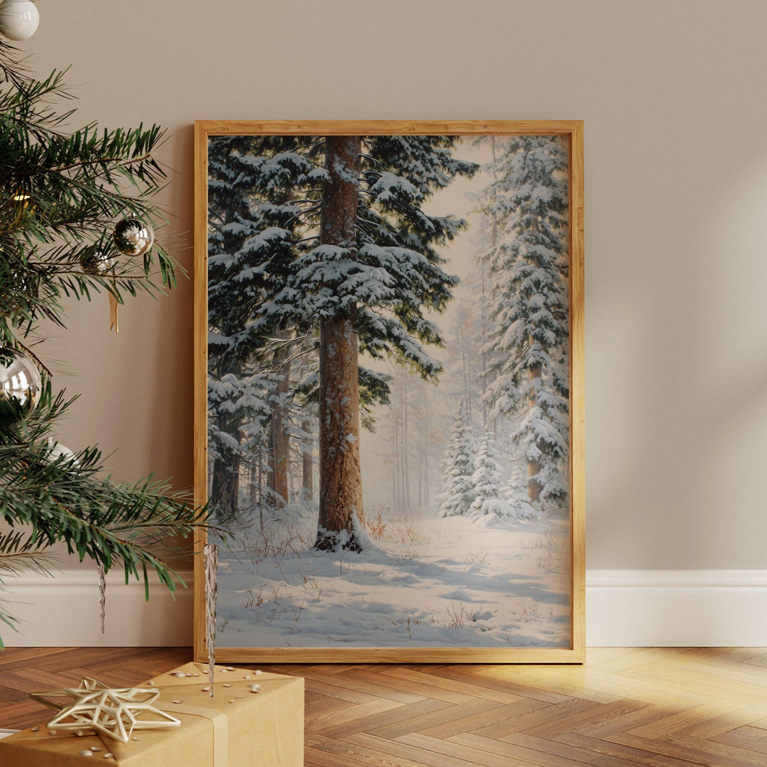 Snow Dusts Ancient Forest Paths
