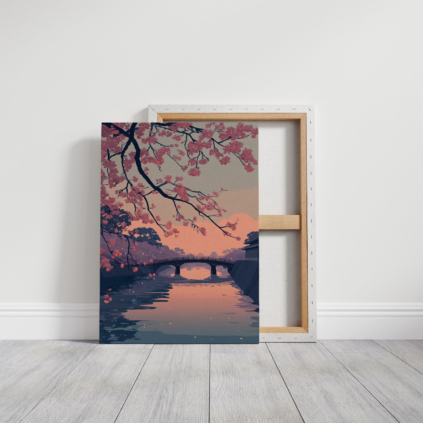 Cherry Blossoms Frame the Evening Bridge