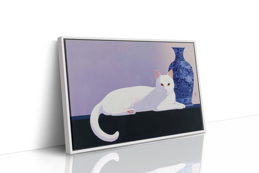 White Cat Meets Ming Dynasty Blue