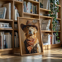 Golden Retriever Gunslinger in a Cowboy Hat