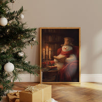 Snowman's Library On Winter Night