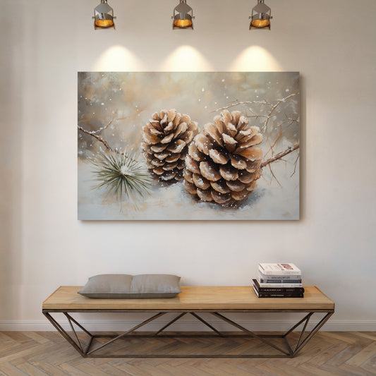 Pine Cones Catch December's First Snow