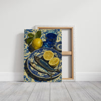Sardines and Lemon on Blue Delft