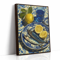 Sardines and Lemon on Blue Delft