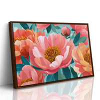 Coral Peonies Dance In Turquoise