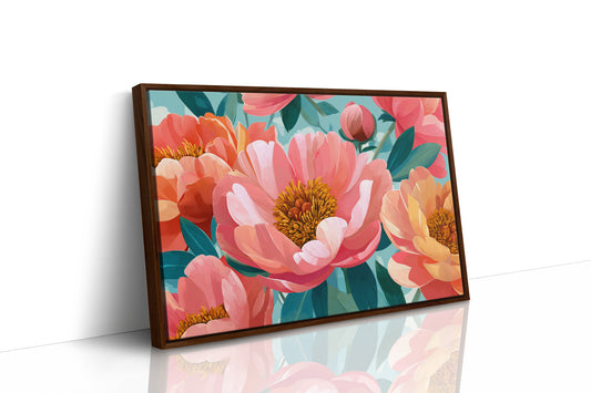 Coral Peonies Dance In Turquoise