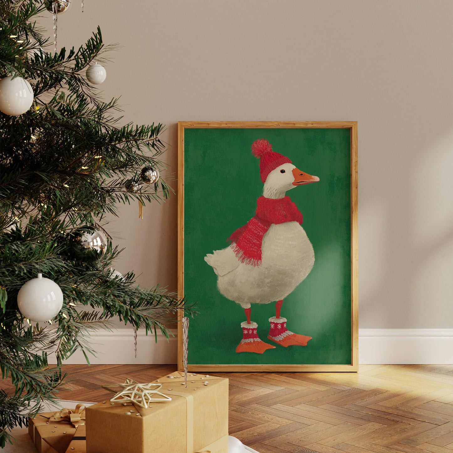 Festive Duck Wears Winter Woolens