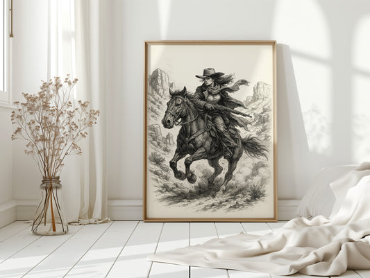 Grit & Dust – Cowgirl Outlaw Western Sketch Print
