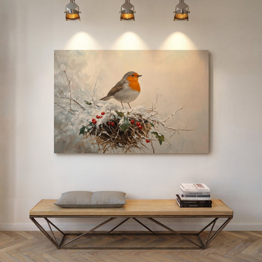 Robin's Winter Song Among Berries