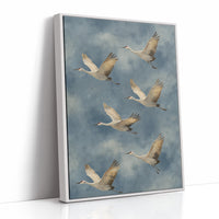 Celestial Migration: Cranes Dancing Through Storm Clouds