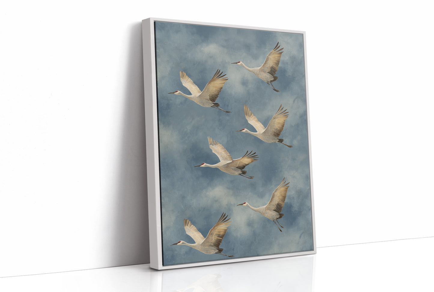 Celestial Migration: Cranes Dancing Through Storm Clouds