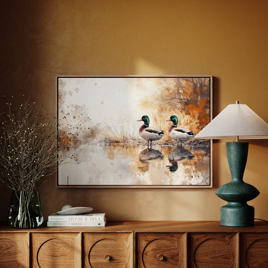 Autumn Pond Mirrors Twin Mallards