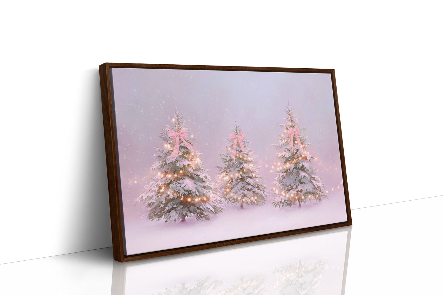 Pink Bows Dance Through Snow Light
