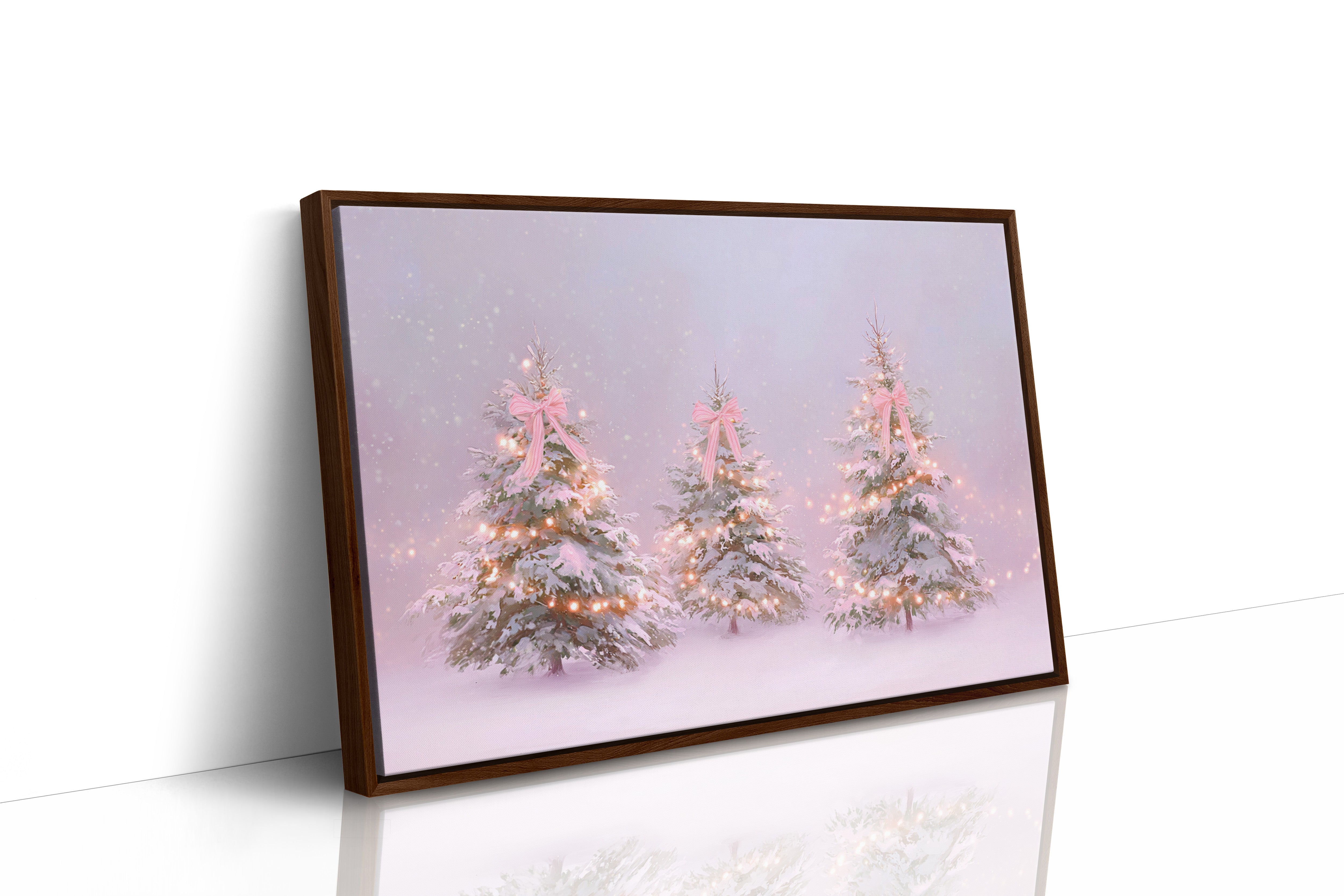 Pink Bows Dance Through Snow Light