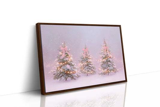 Pink Bows Dance Through Snow Light