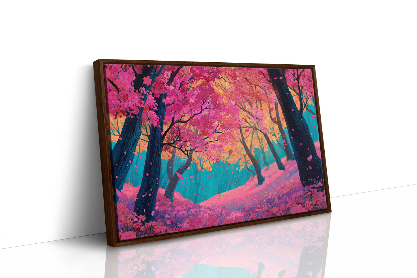 Cherry Blossoms Dance In Turquoise Light
