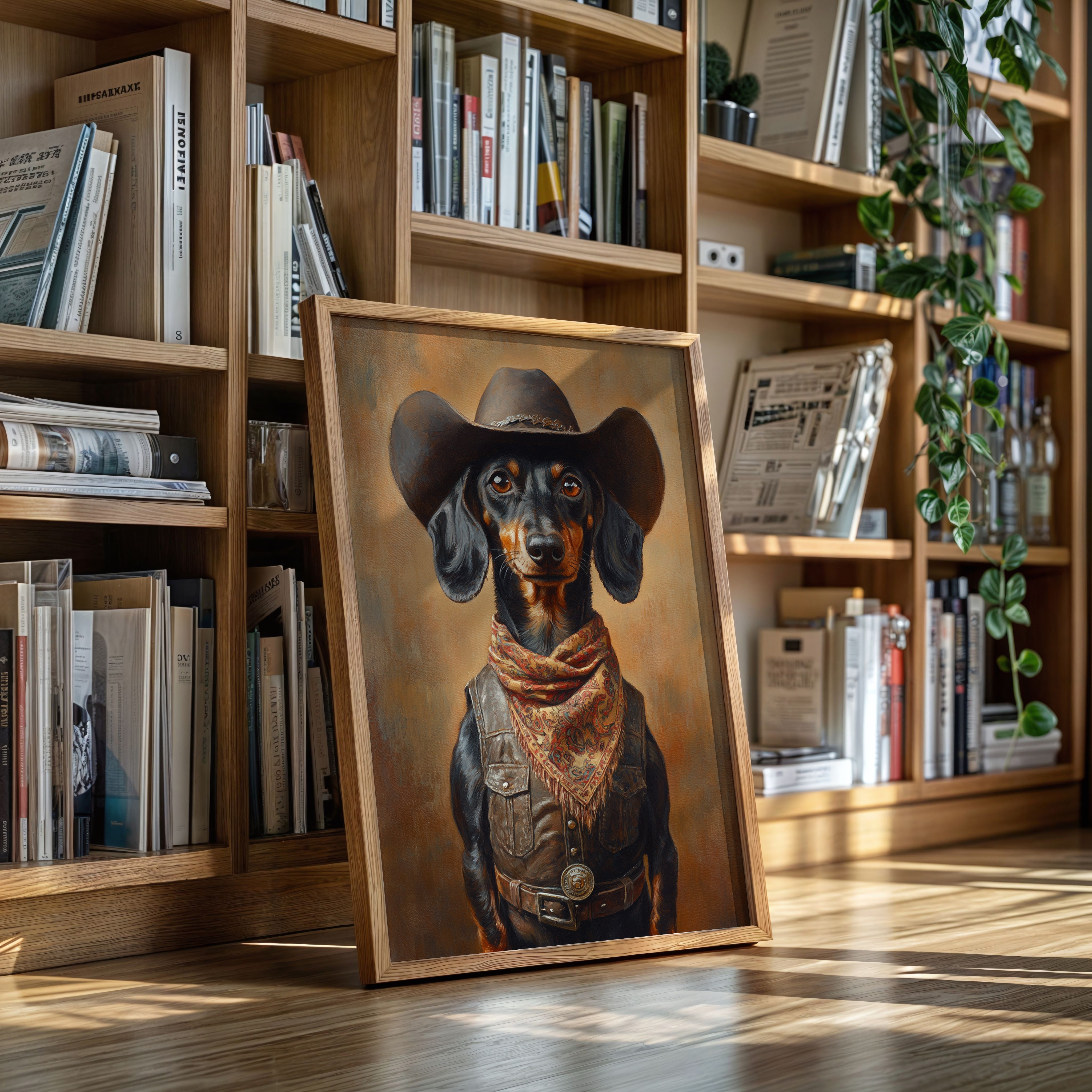 Cowboy Dachshund in Leather and Lace