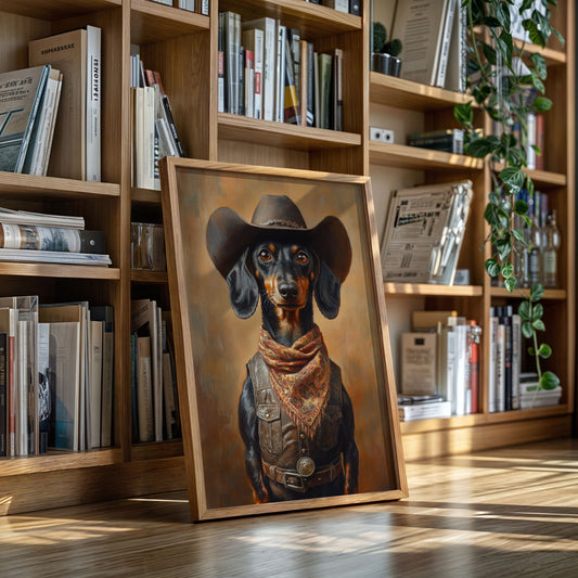 Cowboy Dachshund in Leather and Lace
