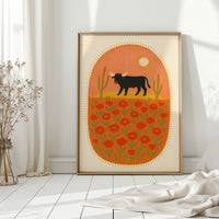 Desert Bloom with Bull at Sunset