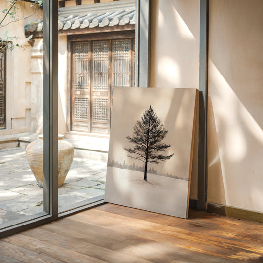 Solitary Pine Winter Canvas - Minimalist Nature Art - Gallery Canvas image 12