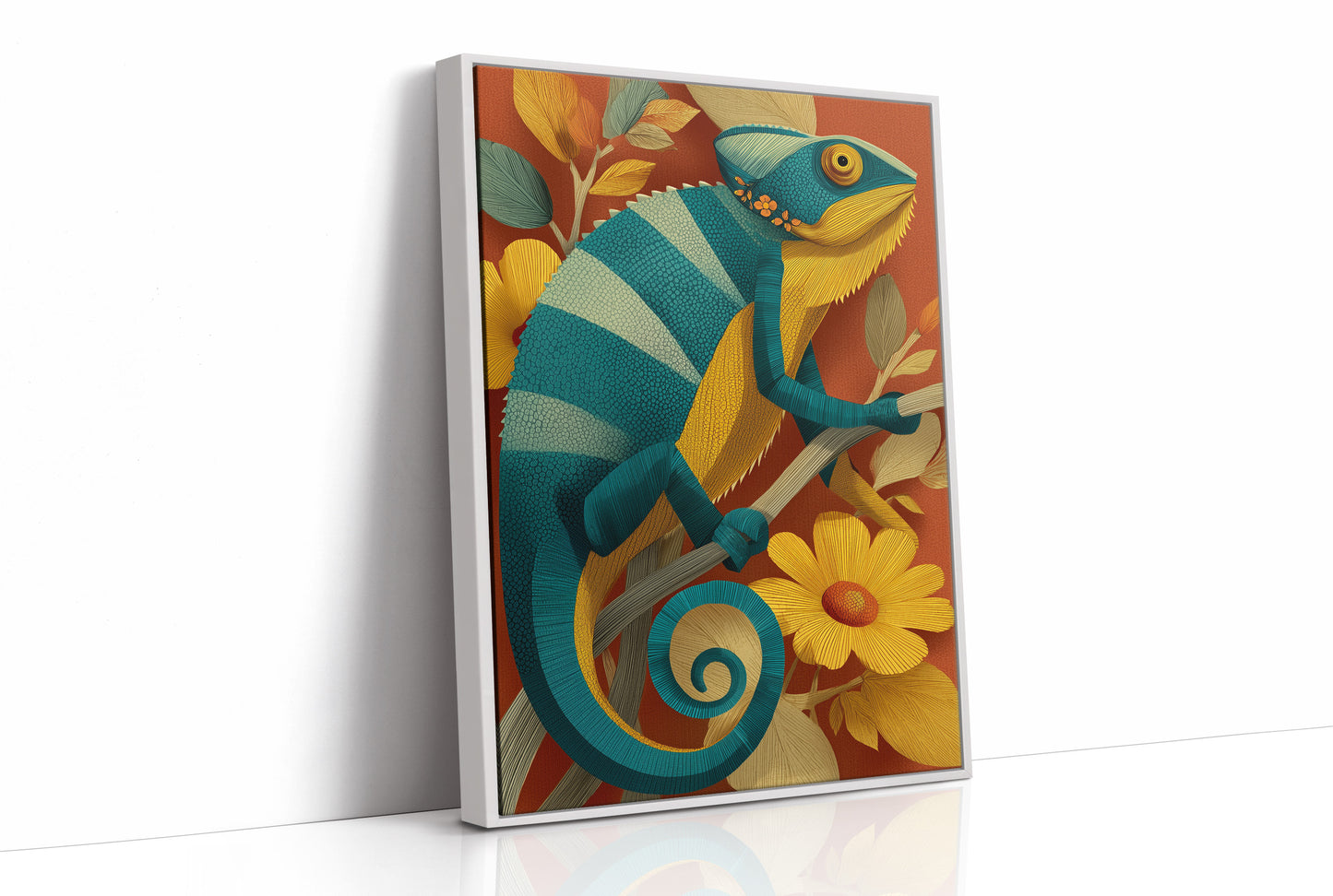 Chameleon Among the Daisies