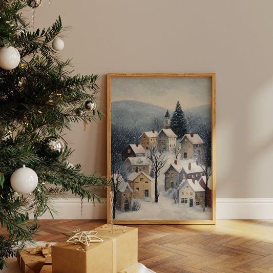 Snow Falls On Winter's Quiet Village