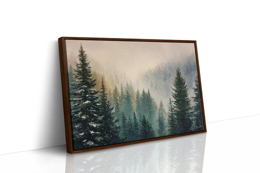 Snow Dances Through Evergreen Light
