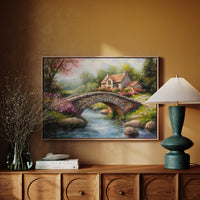 Roses Bloom By Ancient Stone Bridge