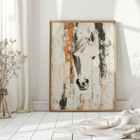 White Horse Against Rustic Planks