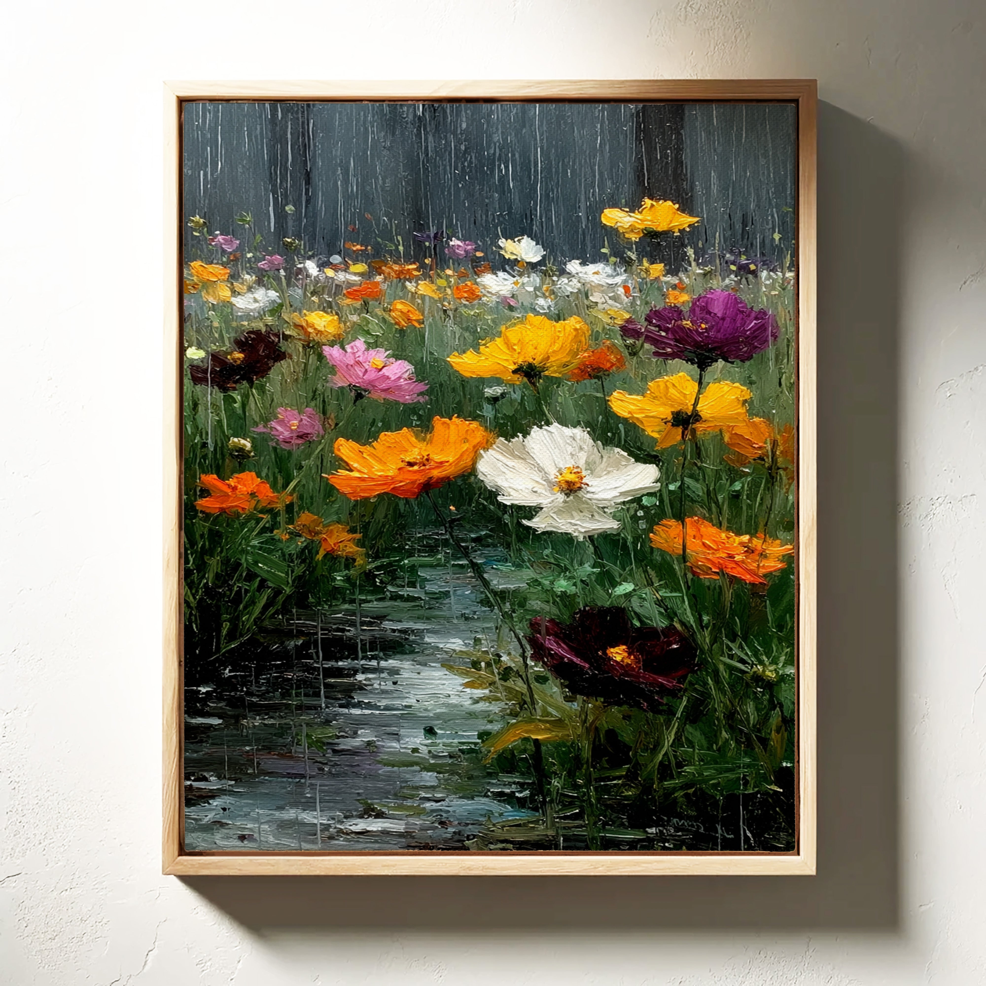 Vibrant Blossoms in Gentle Rain