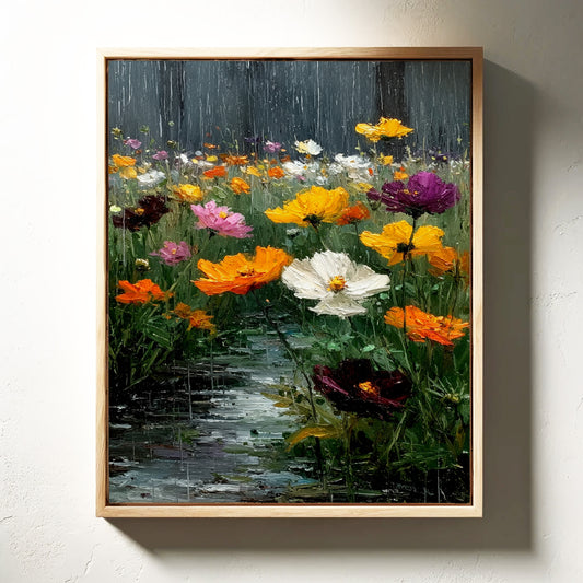 Vibrant Blossoms in Gentle Rain