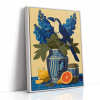 Toucan and Blue Delphiniums