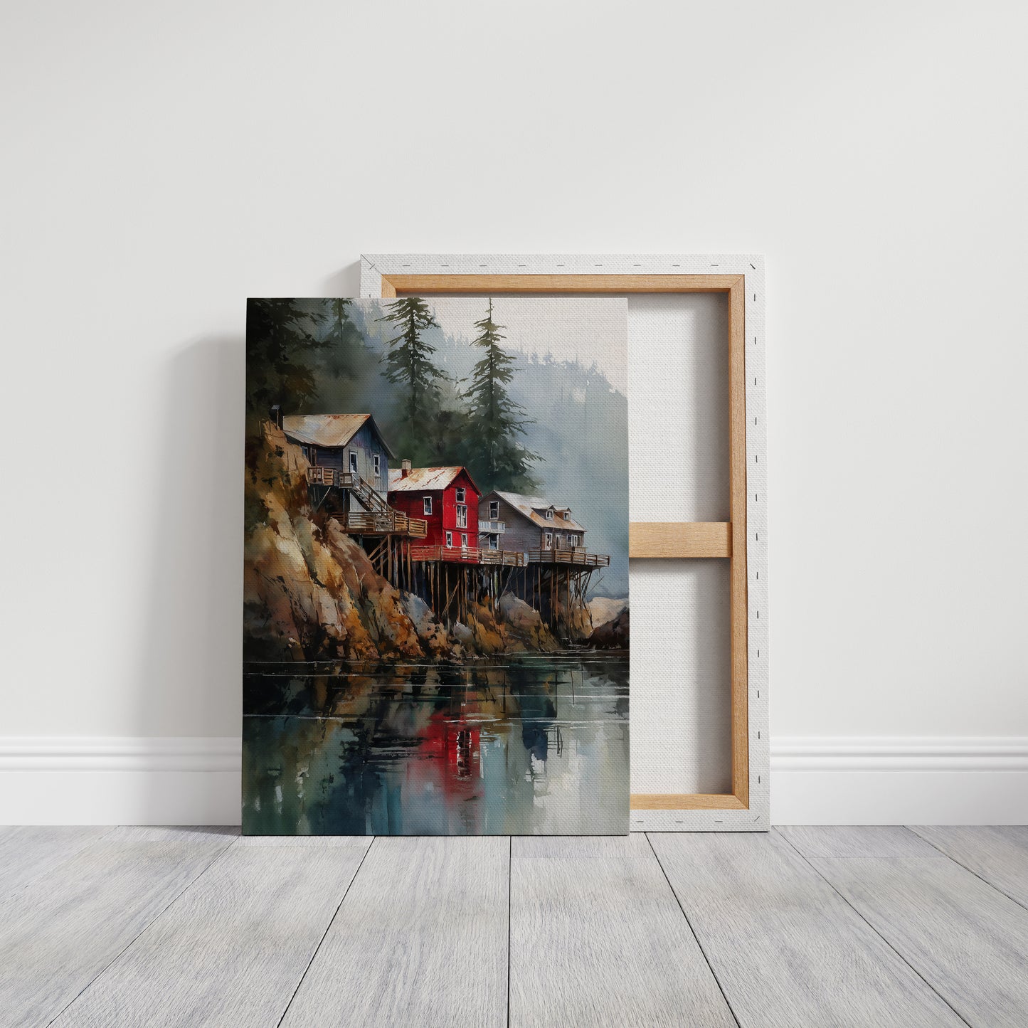 Red Houses Float Above Still Waters