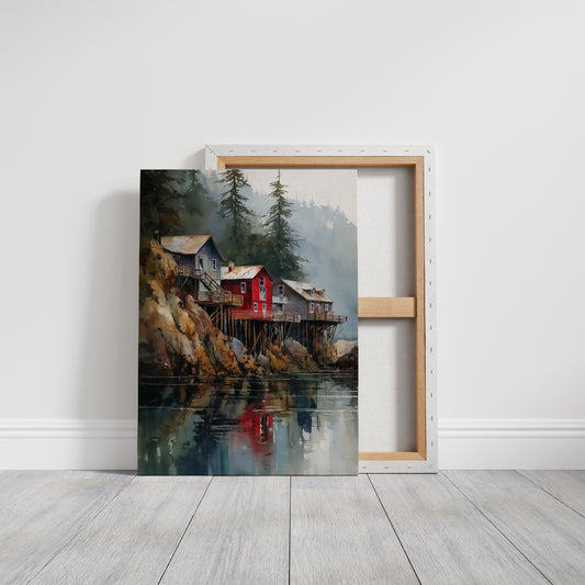 Red Houses Float Above Still Waters